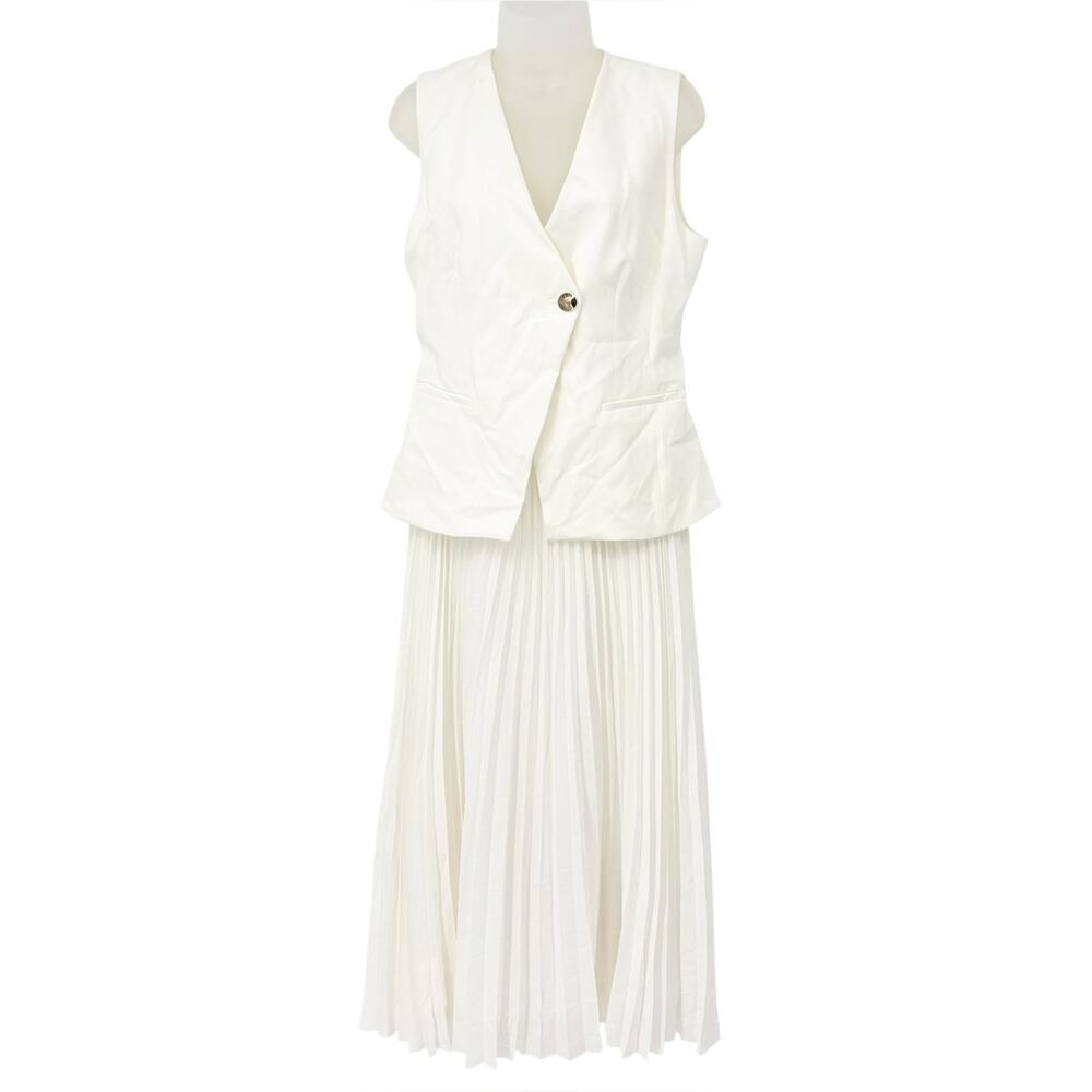 Derek Lam 10 Crosby White Pleated Mixed Media Midi Dress NWT Size 6 Designer - Picture 11 of 16